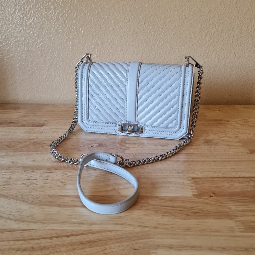 Rebecca Minkoff Quilted Chevron Crossbody Shoulder Bag Leather Flap Top Perla